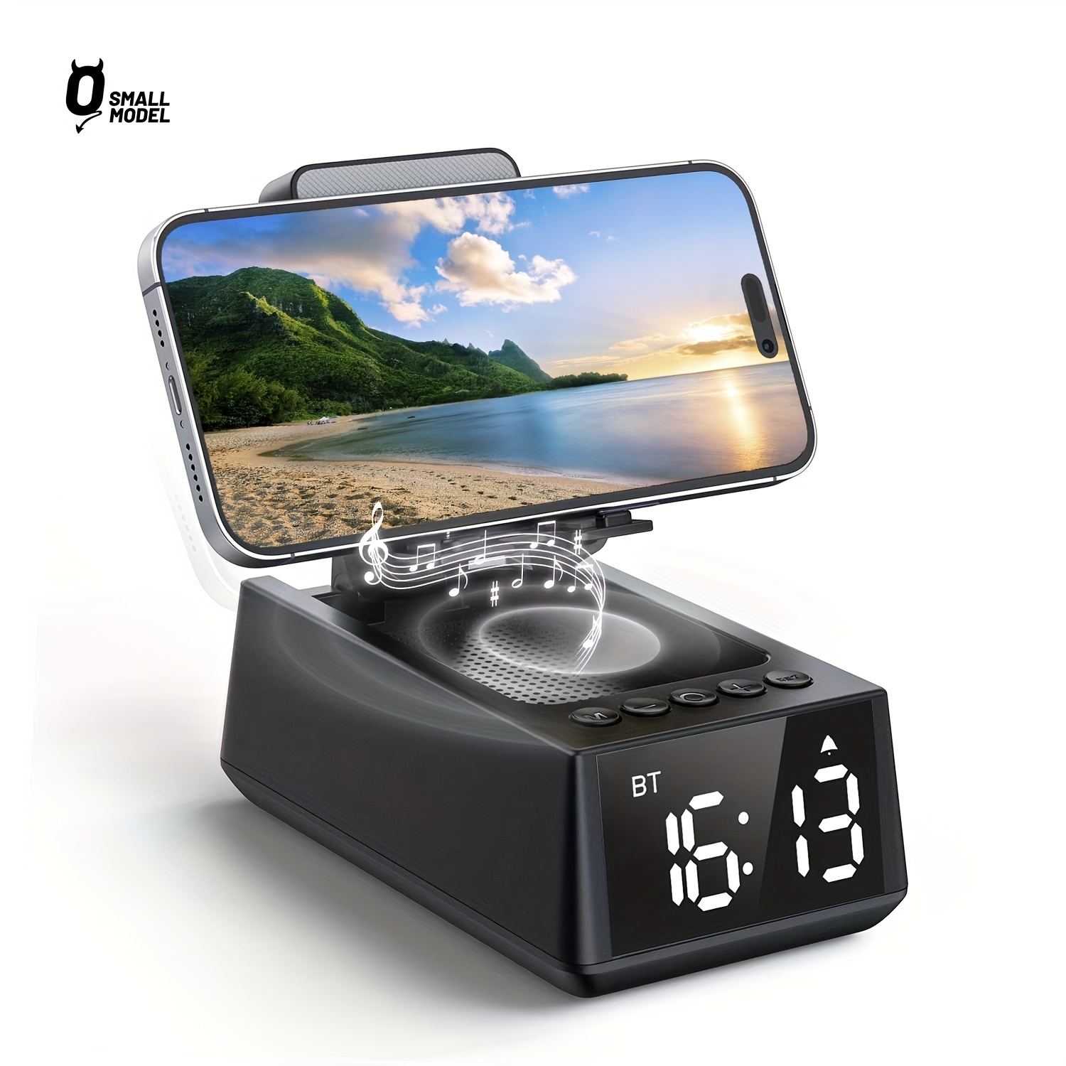 wireless speaker with alarm and anti slip base high definition surround sound mobile phone holder suitable for home and outdoor use desktop computer with speaker compatible with iphone ipad samsung galaxy details 1