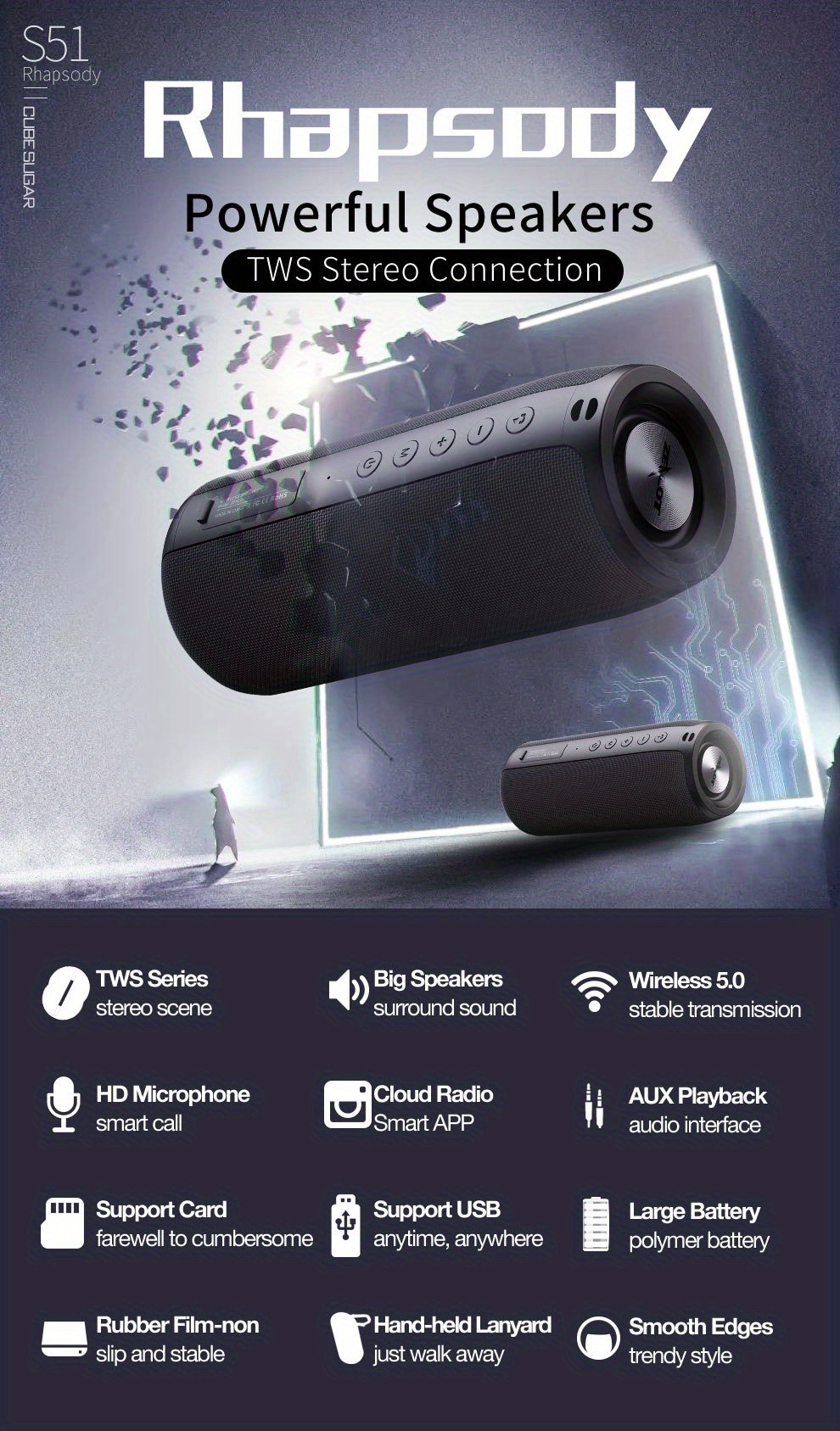 zealot 20w wireless speakers outdoor portable subwoofer speaker waterproof ipx 5 wireless speaker dual pairing 1800mah battery 6 hours playtime loud stereo booming bass details 0