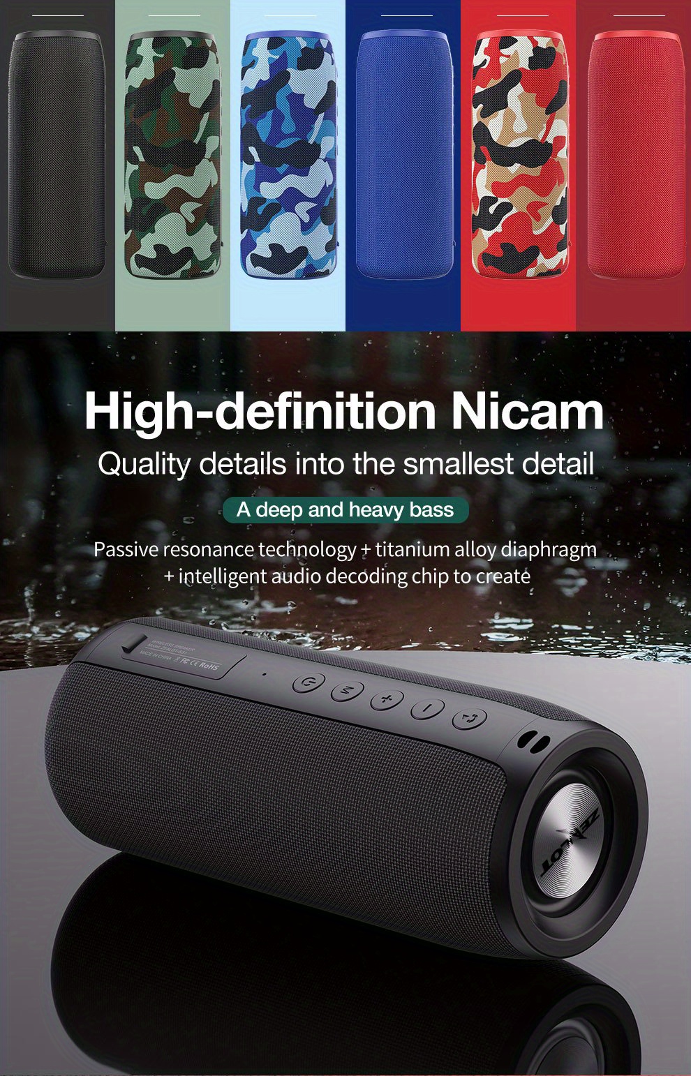 zealot 20w wireless speakers outdoor portable subwoofer speaker waterproof ipx 5 wireless speaker dual pairing 1800mah battery 6 hours playtime loud stereo booming bass details 1