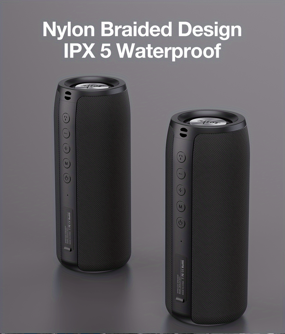 zealot 20w wireless speakers outdoor portable subwoofer speaker waterproof ipx 5 wireless speaker dual pairing 1800mah battery 6 hours playtime loud stereo booming bass details 7