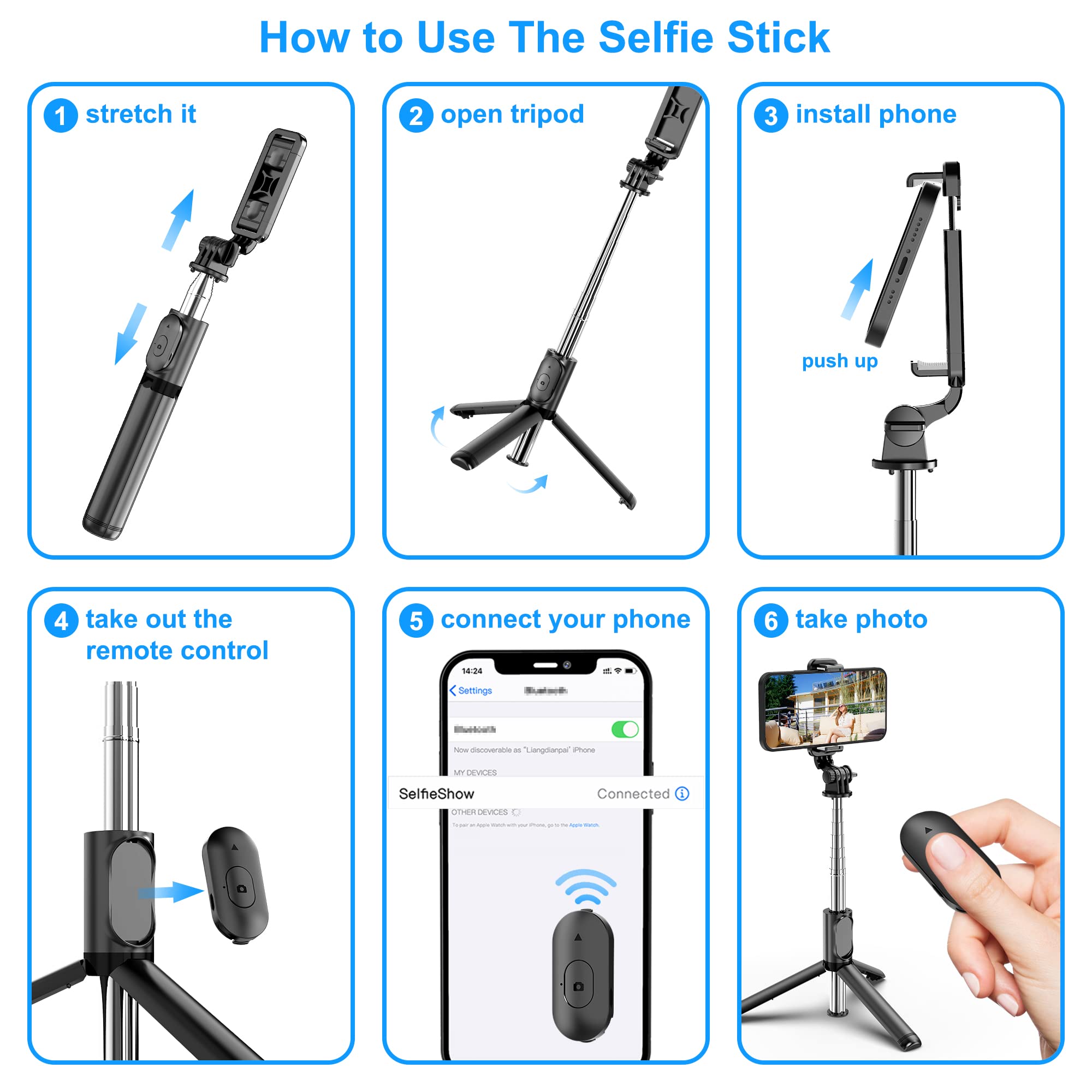 selfie stick extendable selfie stick tripod with wireless remote and tripod stand portable lightweight compatible with iphone 14 13 12 pro xs max xr x 8plus 7 samsung smartphone and more details 3