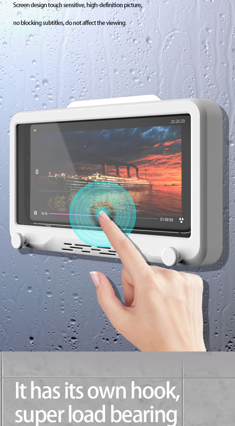 accessory, wall mount shower phone holder bathroom case waterproof self adhesive bathroom phone holder anti fog touch screen for bathroom shower kitchen make up compatible with mobile phones under 6 8 inches details 6