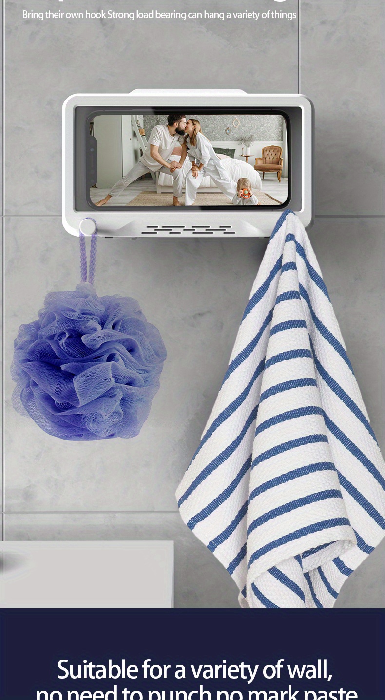 accessory, wall mount shower phone holder bathroom case waterproof self adhesive bathroom phone holder anti fog touch screen for bathroom shower kitchen make up compatible with mobile phones under 6 8 inches details 7