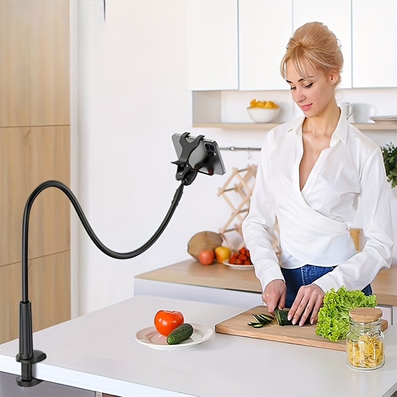 mobile phone clamp bracket flexible long arm gooseneck lazy person bracket with handle bedside tabletop overhead live streaming mobile phone tablet bracket details 0