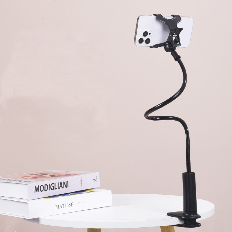 mobile phone clamp bracket flexible long arm gooseneck lazy person bracket with handle bedside tabletop overhead live streaming mobile phone tablet bracket details 3