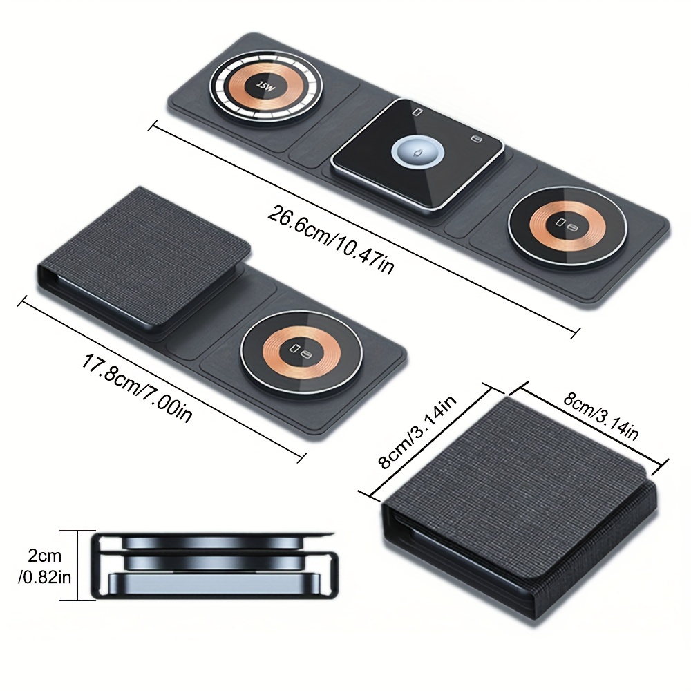 3 in 1 wireless charger station foldable travel ready compatible with multiple devices includes charging ports for apple watch airpods iphone more details 0