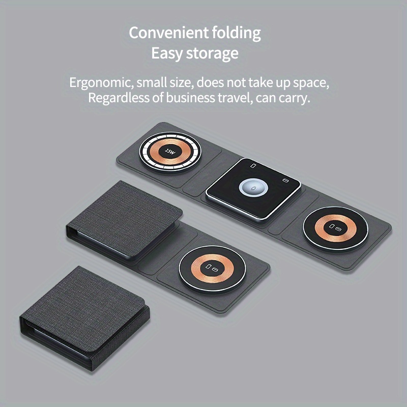 3 in 1 wireless charger station foldable travel ready compatible with multiple devices includes charging ports for apple watch airpods iphone more details 3