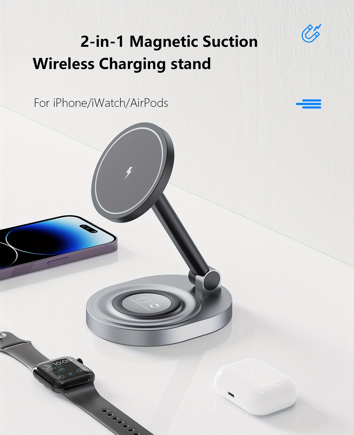 foldable wireless charger 2in1 fast magnetic station 15w compatible with mag safe charging station for multiple devices wireless charger stand charger charging dock for iphone 14 13 12 series iwatch airpods details 0
