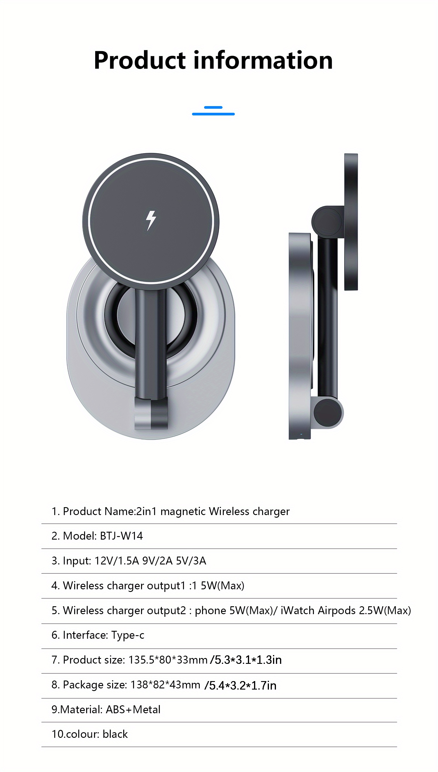 foldable wireless charger 2in1 fast magnetic station 15w compatible with mag safe charging station for multiple devices wireless charger stand charger charging dock for iphone 14 13 12 series iwatch airpods details 10