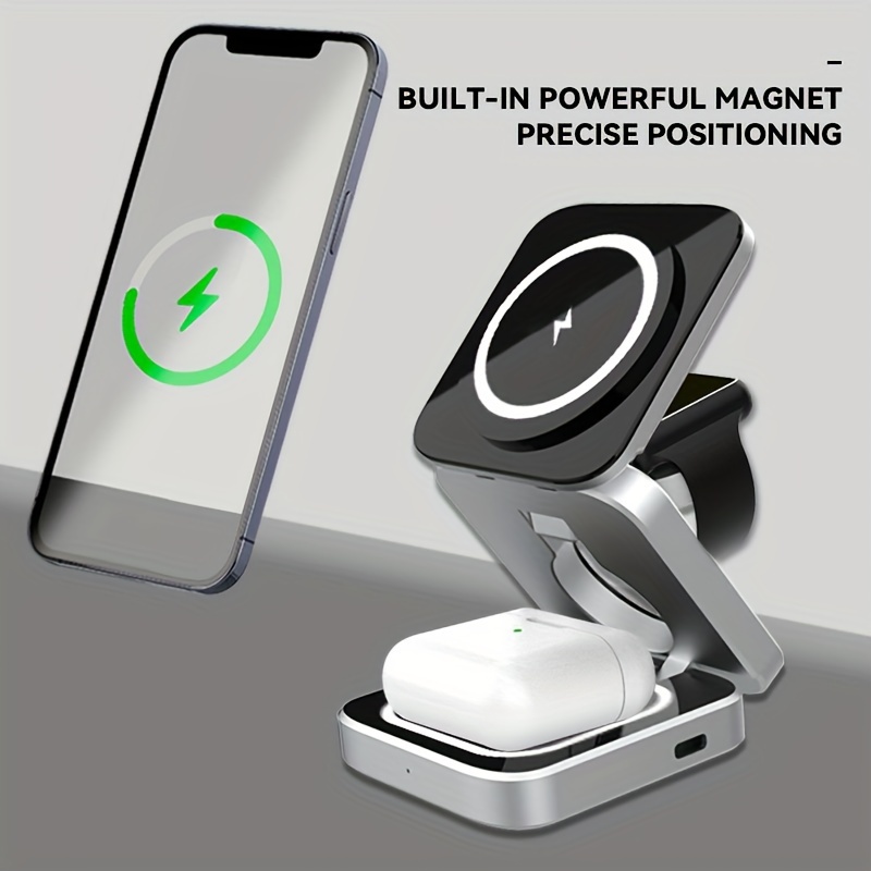 3-in-1 Foldable Magnetic Wireless Charger, Type-C Input, Maximum Output For Phone 15W, Watch 3W, And Earphones 5W. It Can Efficiently Charge Multiple Devices At The Same Time, Suitable For Home Use details 0
