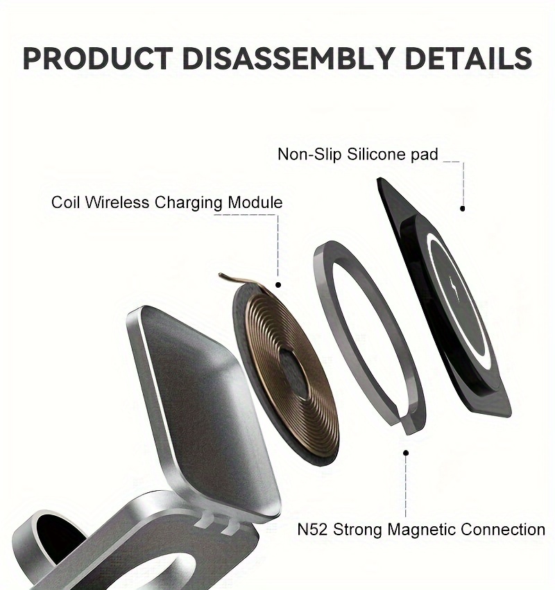3-in-1 Foldable Magnetic Wireless Charger, Type-C Input, Maximum Output For Phone 15W, Watch 3W, And Earphones 5W. It Can Efficiently Charge Multiple Devices At The Same Time, Suitable For Home Use details 2