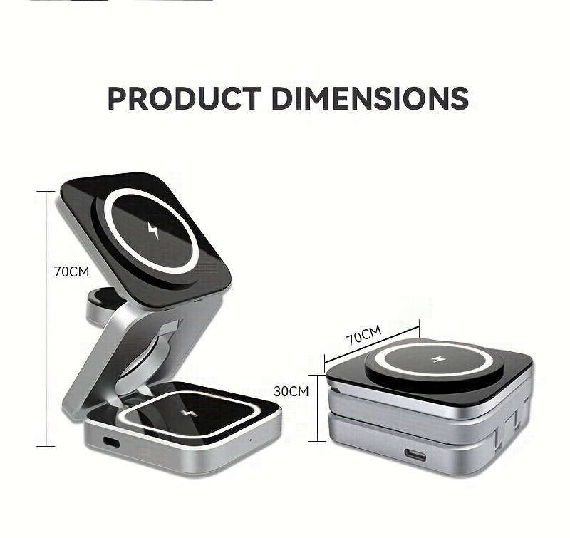 3-in-1 Foldable Magnetic Wireless Charger, Type-C Input, Maximum Output For Phone 15W, Watch 3W, And Earphones 5W. It Can Efficiently Charge Multiple Devices At The Same Time, Suitable For Home Use details 3