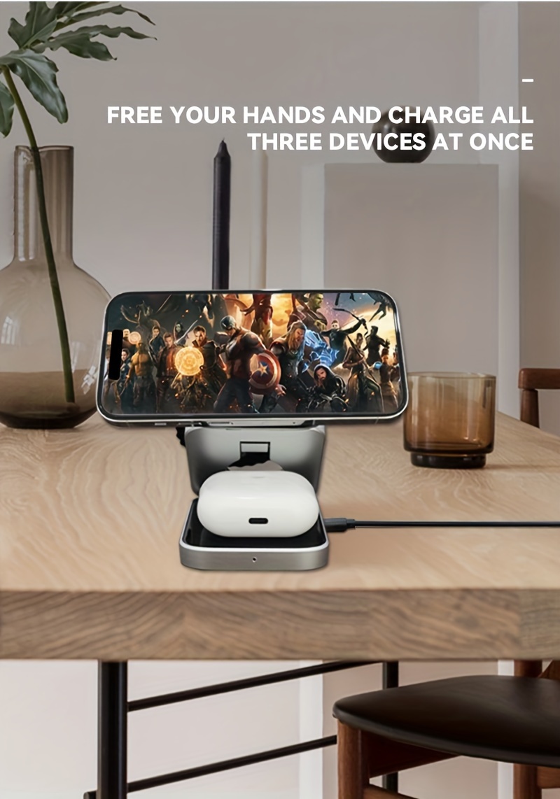 3-in-1 Foldable Magnetic Wireless Charger, Type-C Input, Maximum Output For Phone 15W, Watch 3W, And Earphones 5W. It Can Efficiently Charge Multiple Devices At The Same Time, Suitable For Home Use details 5