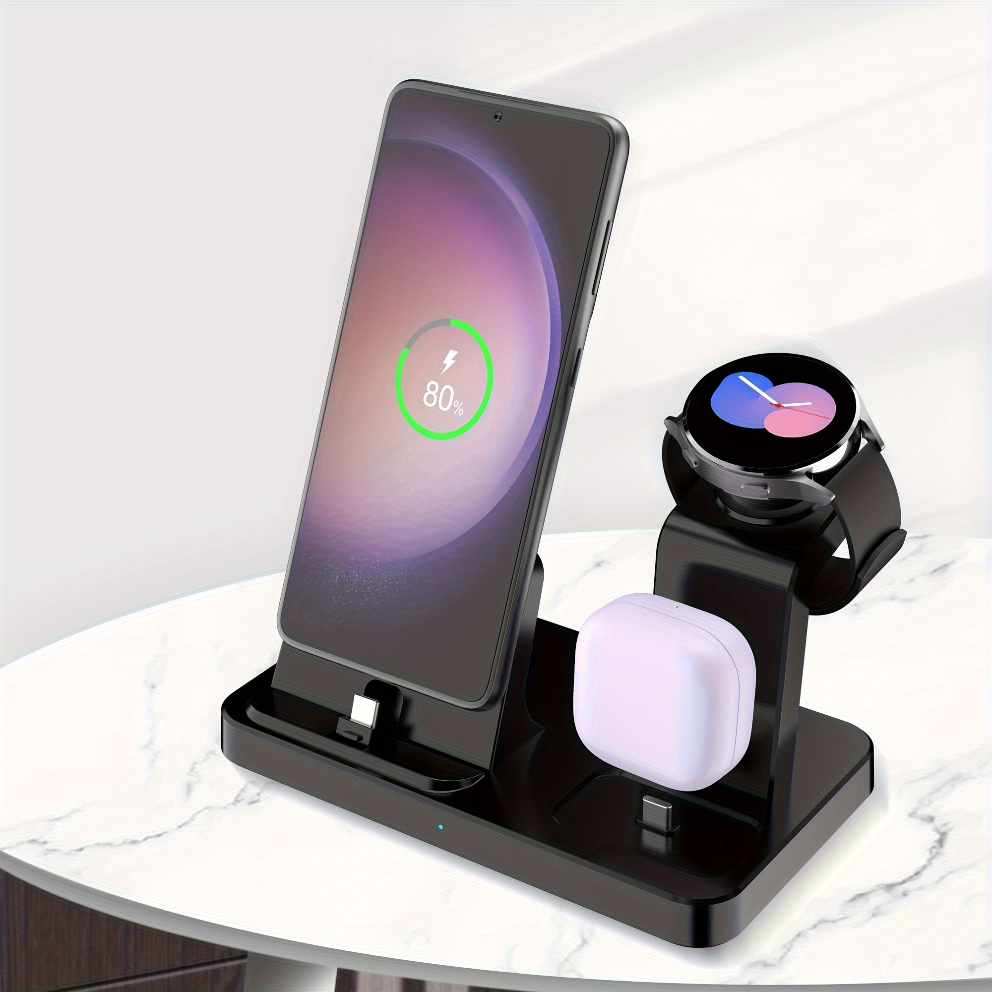 3 in 1 charging station for samsung multiple devices fast charging stand for galaxy s23 ultra s23 s22 s21 note20 z flip z fold 4 galaxy buds wireless charger dock stand for galaxy watch 6 classic 5 pro 4 3 lte active 2 1 details 1
