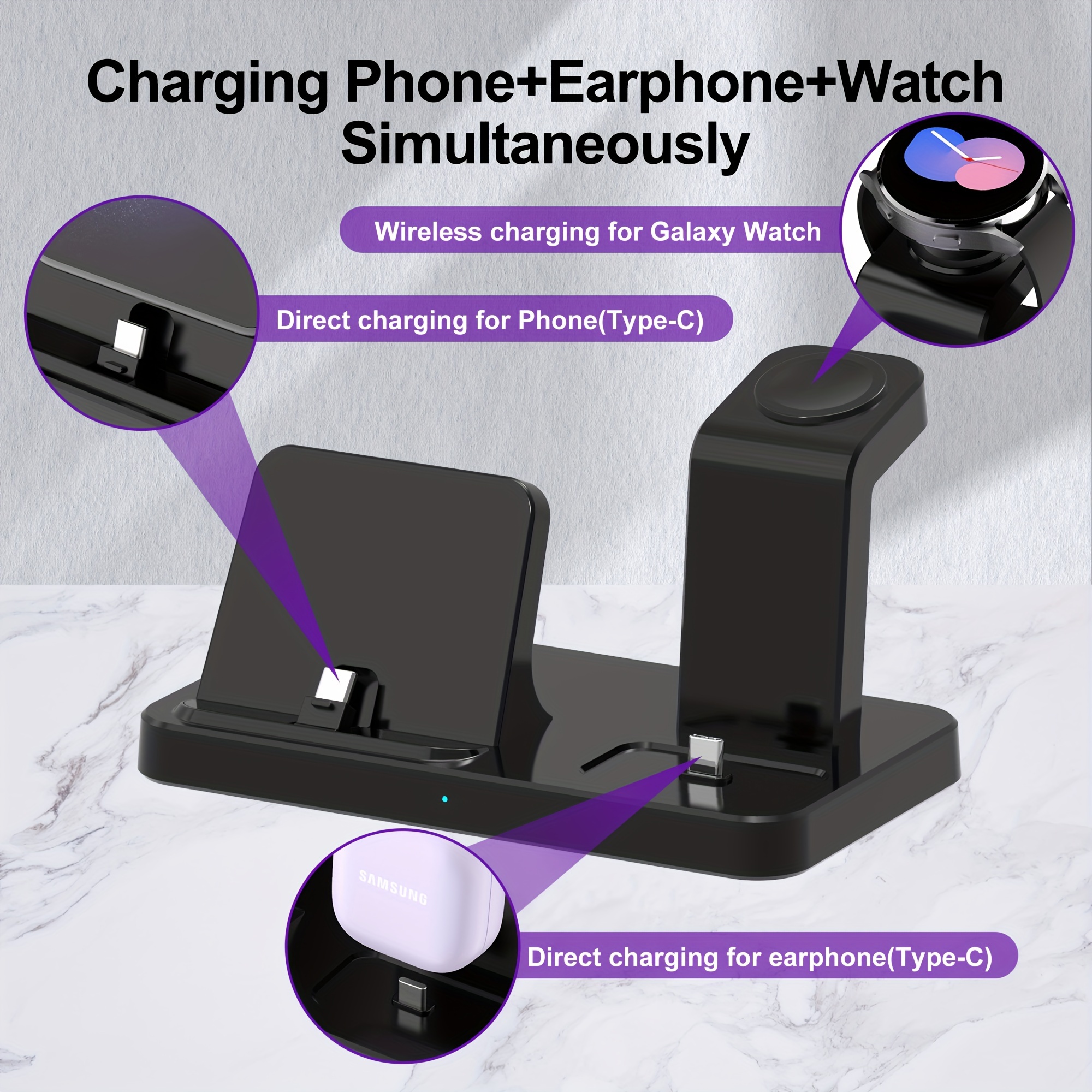 3 in 1 charging station for samsung multiple devices fast charging stand for galaxy s23 ultra s23 s22 s21 note20 z flip z fold 4 galaxy buds wireless charger dock stand for galaxy watch 6 classic 5 pro 4 3 lte active 2 1 details 2