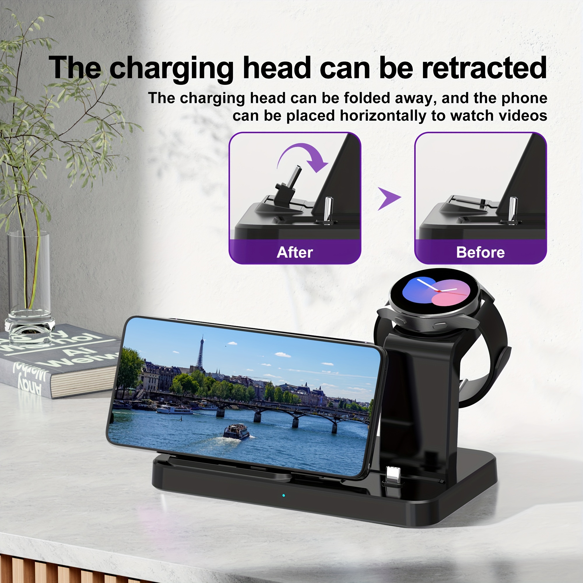3 in 1 charging station for samsung multiple devices fast charging stand for galaxy s23 ultra s23 s22 s21 note20 z flip z fold 4 galaxy buds wireless charger dock stand for galaxy watch 6 classic 5 pro 4 3 lte active 2 1 details 4