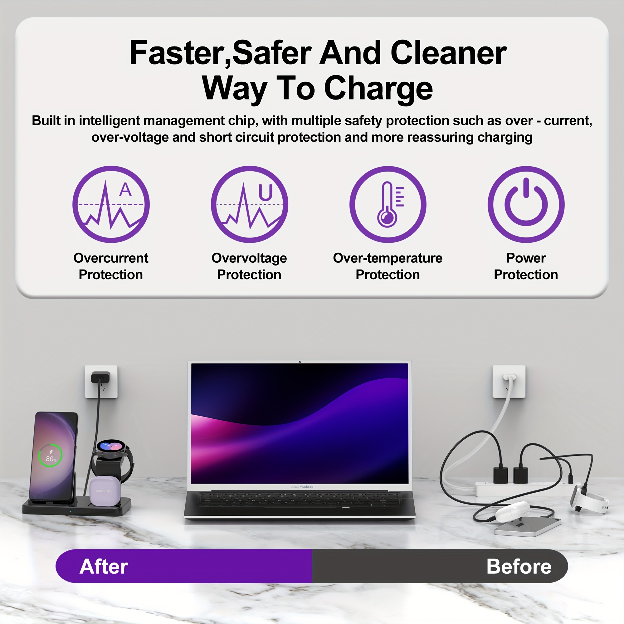 3 in 1 charging station for samsung multiple devices fast charging stand for galaxy s23 ultra s23 s22 s21 note20 z flip z fold 4 galaxy buds wireless charger dock stand for galaxy watch 6 classic 5 pro 4 3 lte active 2 1 details 5