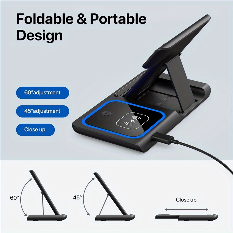 3 in 1 wireless charger stand pad for iphone 14 13 12 11 x iwatch 8 7 airpods foldable 15w phone fast charging dock station details 0