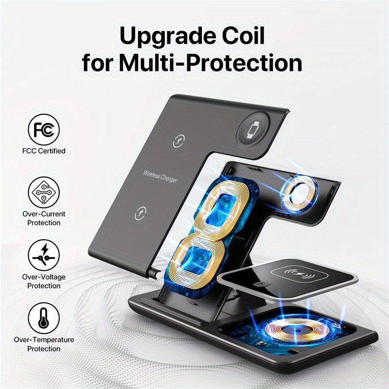 3 in 1 wireless charger stand pad for iphone 14 13 12 11 x iwatch 8 7 airpods foldable 15w phone fast charging dock station details 1