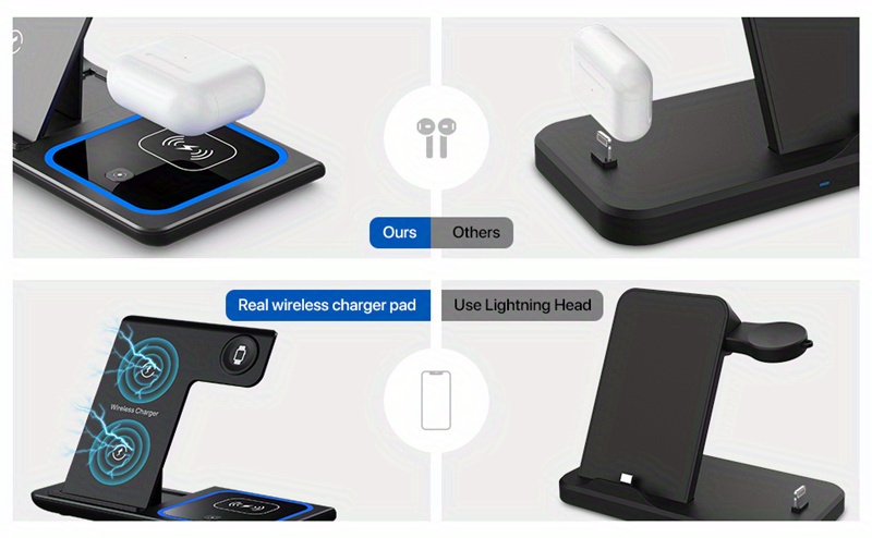 3 in 1 wireless charger stand pad for iphone 14 13 12 11 x iwatch 8 7 airpods foldable 15w phone fast charging dock station details 3