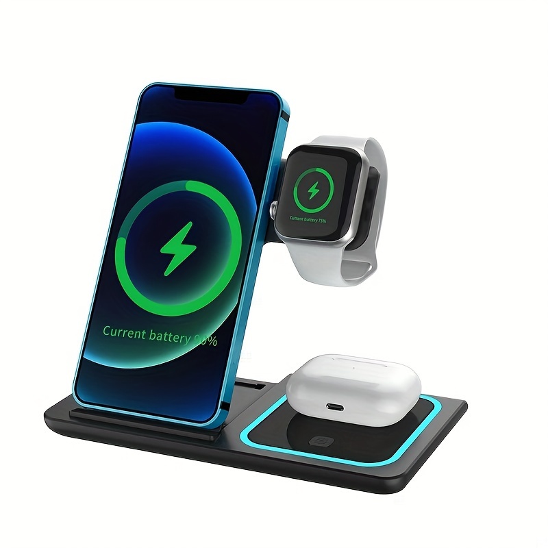 3 in 1 wireless charger stand pad for iphone 14 13 12 11 x iwatch 8 7 airpods foldable 15w phone fast charging dock station details 5