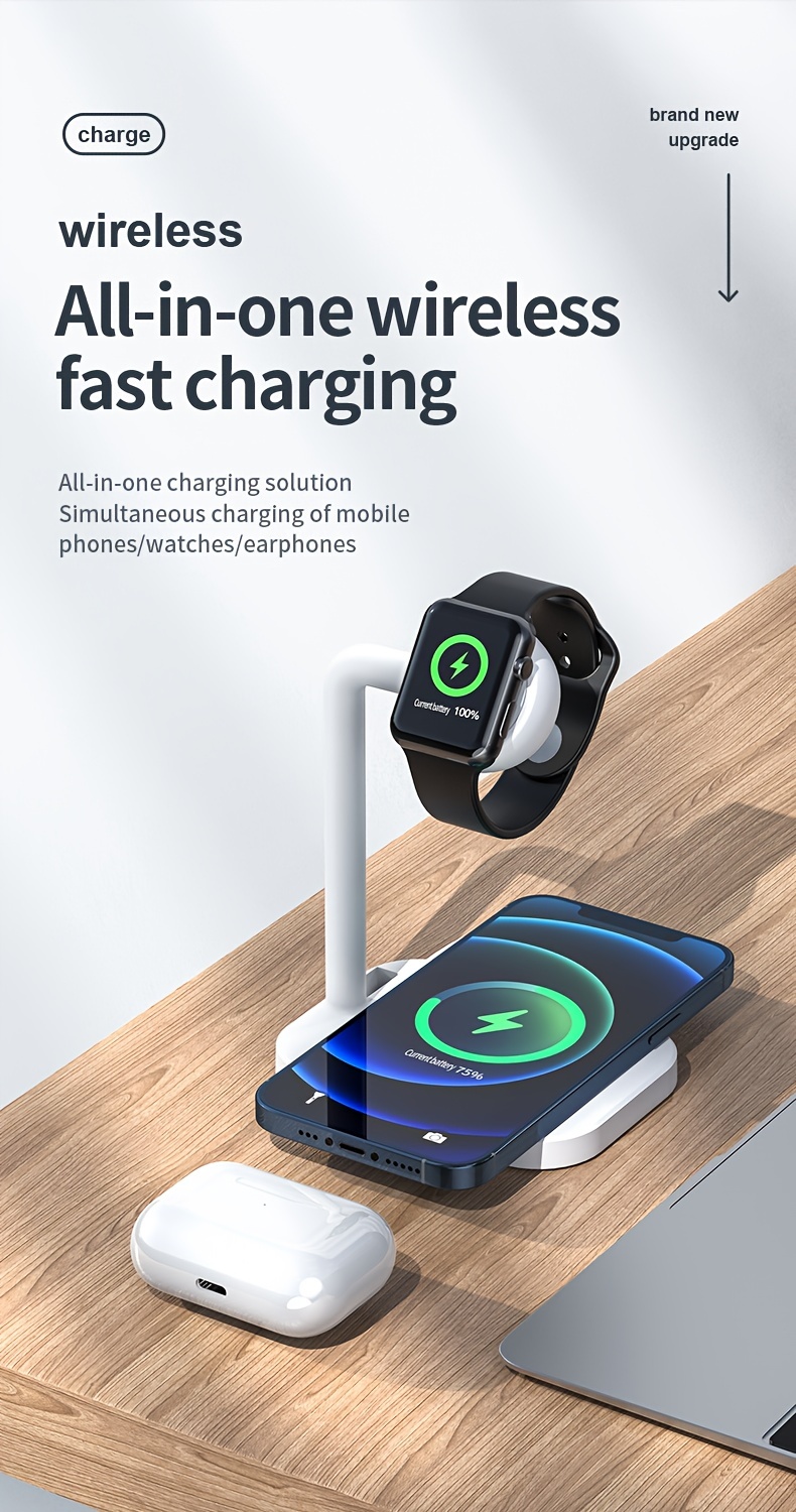 wireless charging station, 1pc 2 in 1 wireless charger compatible with iphone apple watch and airpods qi charger wireless charging station for iphone 12 11 iwatch 6 se 5 4 3 2 1 and more details 0