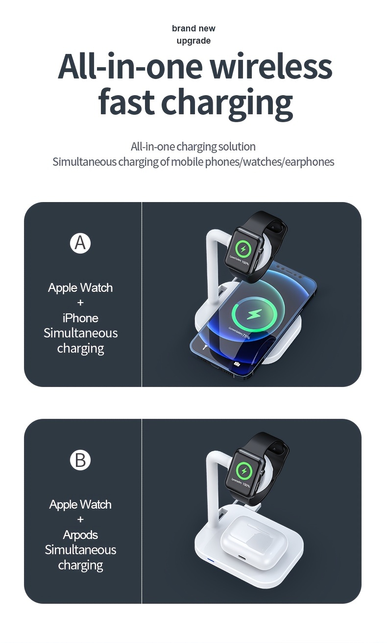 wireless charging station, 1pc 2 in 1 wireless charger compatible with iphone apple watch and airpods qi charger wireless charging station for iphone 12 11 iwatch 6 se 5 4 3 2 1 and more details 2