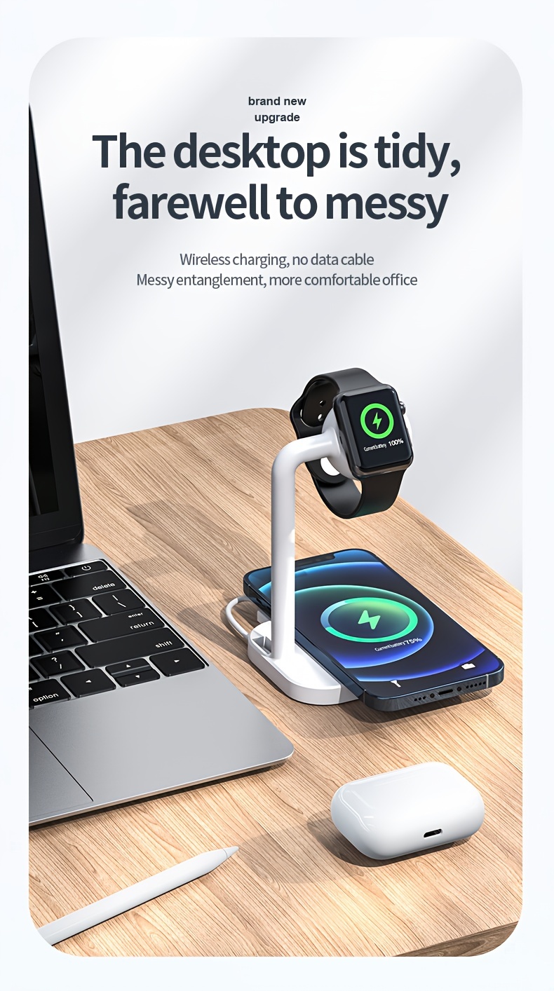 wireless charging station, 1pc 2 in 1 wireless charger compatible with iphone apple watch and airpods qi charger wireless charging station for iphone 12 11 iwatch 6 se 5 4 3 2 1 and more details 4