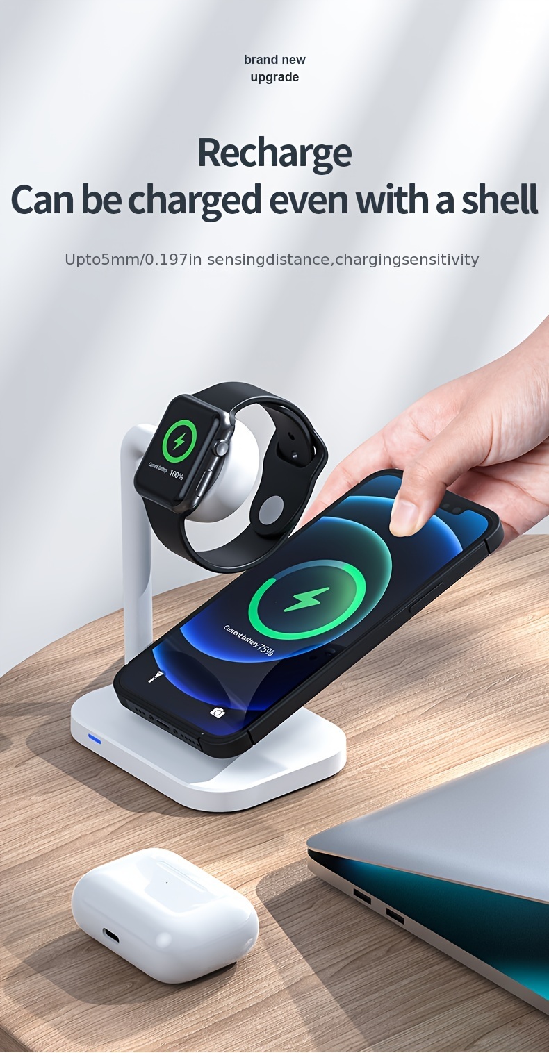wireless charging station, 1pc 2 in 1 wireless charger compatible with iphone apple watch and airpods qi charger wireless charging station for iphone 12 11 iwatch 6 se 5 4 3 2 1 and more details 6