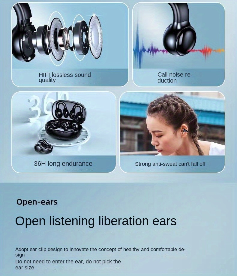 x58 air conduction bt headset clip ear wireless noise cancellation sports call long endurance without headphones details 0