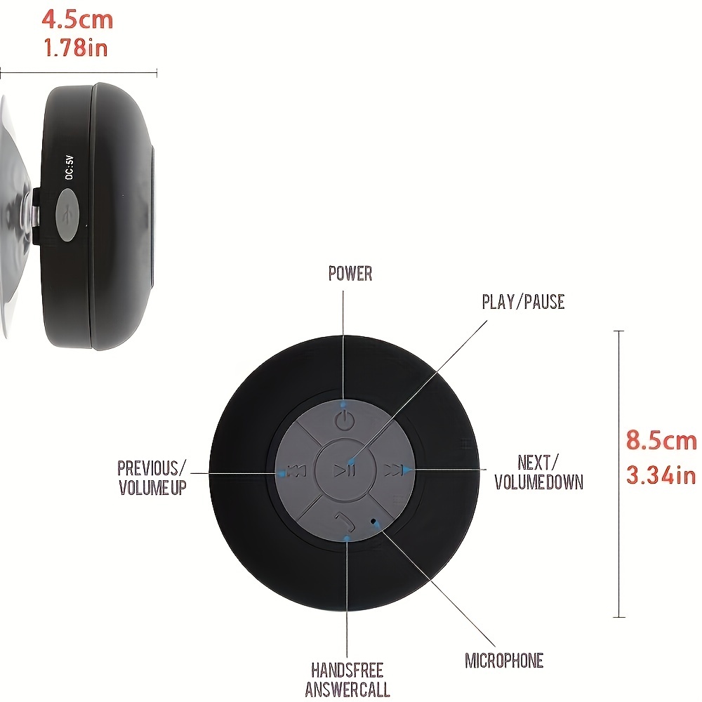 wireless speaker portable mini wireless speaker with suction cup for bathroom bedroom black speaker 2 hours of battery life for parties travel home and outdoor the suction cup only works on the smooth wall like glass ceramic tile details 0