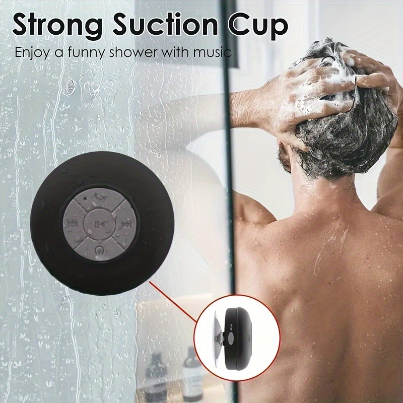 wireless speaker portable mini wireless speaker with suction cup for bathroom bedroom black speaker 2 hours of battery life for parties travel home and outdoor the suction cup only works on the smooth wall like glass ceramic tile details 1