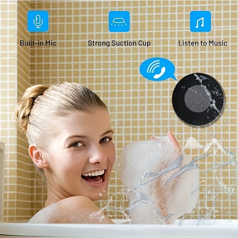 wireless speaker portable mini wireless speaker with suction cup for bathroom bedroom black speaker 2 hours of battery life for parties travel home and outdoor the suction cup only works on the smooth wall like glass ceramic tile details 3