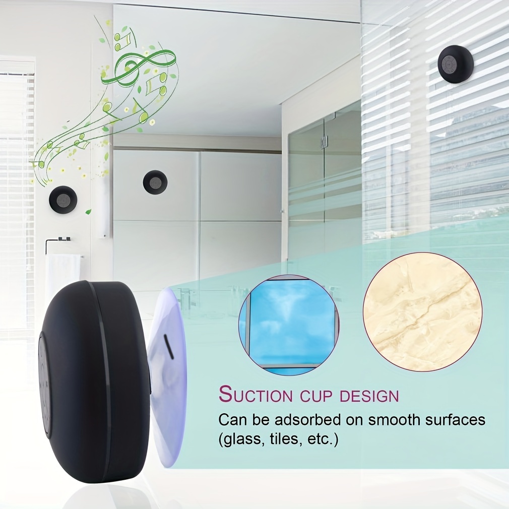 wireless speaker portable mini wireless speaker with suction cup for bathroom bedroom black speaker 2 hours of battery life for parties travel home and outdoor the suction cup only works on the smooth wall like glass ceramic tile details 4