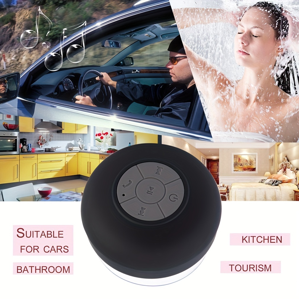 wireless speaker portable mini wireless speaker with suction cup for bathroom bedroom black speaker 2 hours of battery life for parties travel home and outdoor the suction cup only works on the smooth wall like glass ceramic tile details 5