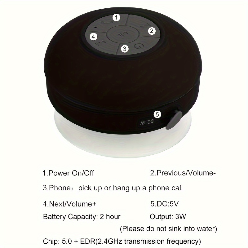 wireless speaker portable mini wireless speaker with suction cup for bathroom bedroom black speaker 2 hours of battery life for parties travel home and outdoor the suction cup only works on the smooth wall like glass ceramic tile details 6
