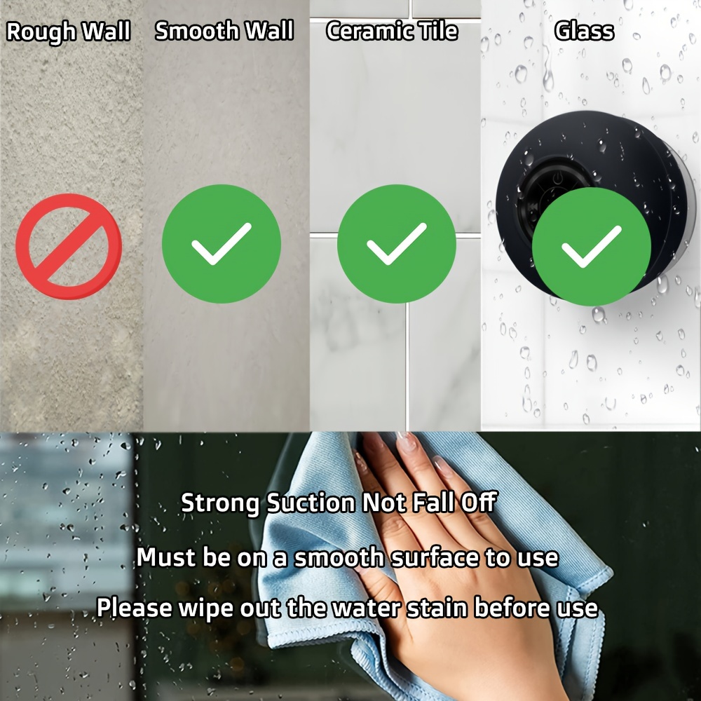wireless speaker portable mini wireless speaker with suction cup for bathroom bedroom black speaker 2 hours of battery life for parties travel home and outdoor the suction cup only works on the smooth wall like glass ceramic tile details 8