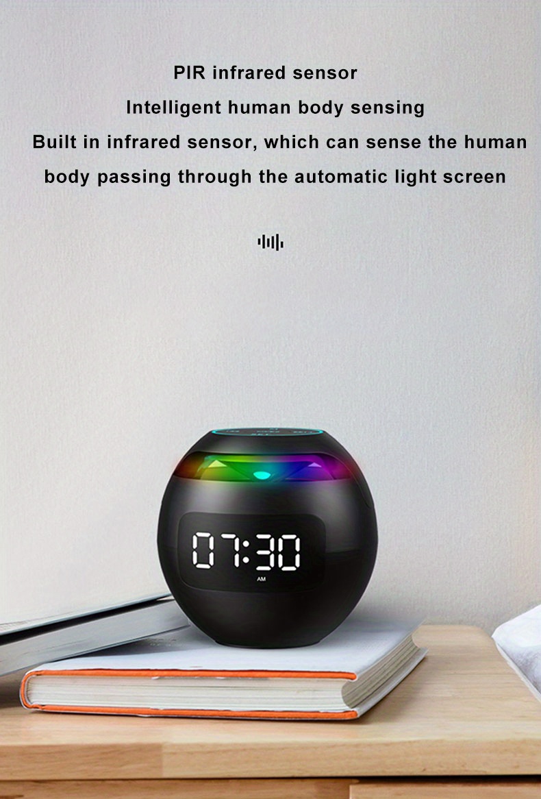 portable wireless speaker with clock alarm and human body induction waterproof small speaker with colorful atmosphere light details 0