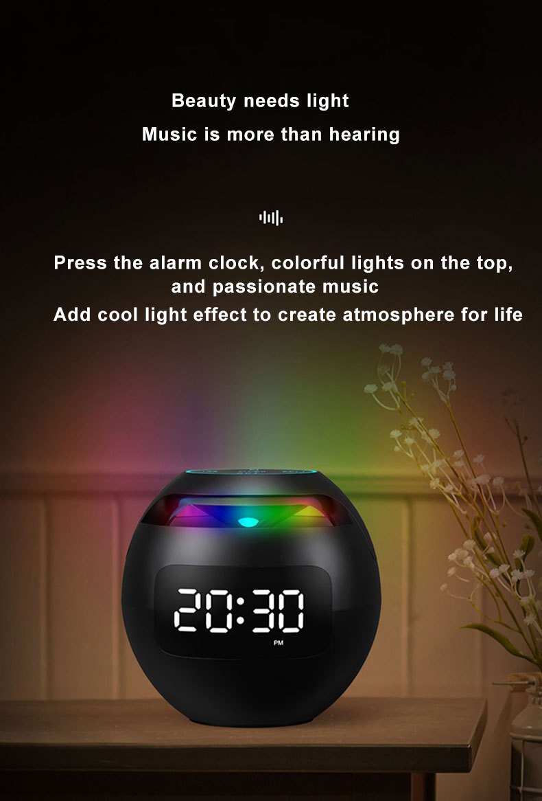 portable wireless speaker with clock alarm and human body induction waterproof small speaker with colorful atmosphere light details 1